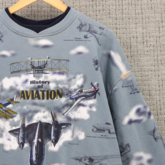 Vintage Art Unlimited Sweatshirt Mens XL History Of Aviation All Over Print 90s - Picture 3 of 9